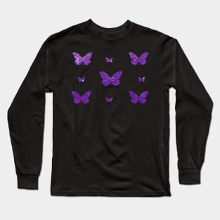 Purple Faux Glitter Butterflies Long Sleeve T-Shirt